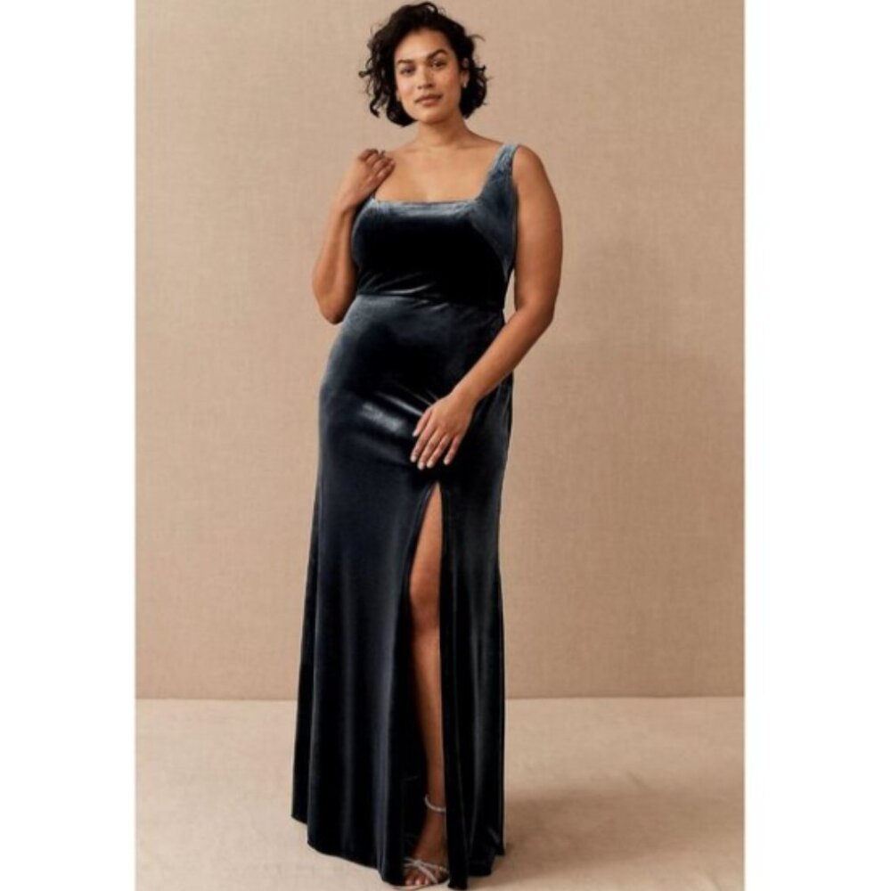 Anthropologie Jenny Yoo Mara Stretch Velvet French Blue Size 12